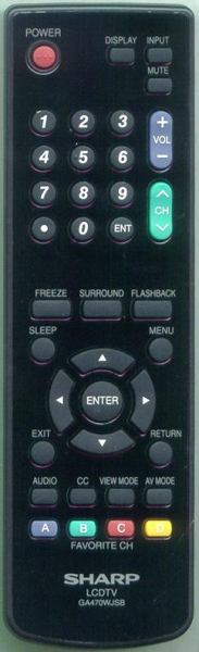 Replacement remote control for Sharp LC-32LS510UT