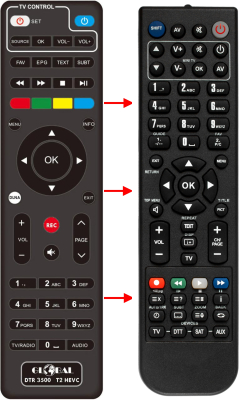 Replacement remote control for Global DTR3500T2
