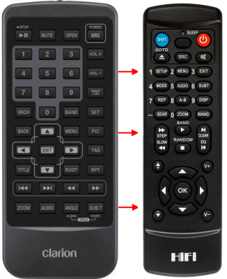 Replacement remote control for Clarion VX401E
