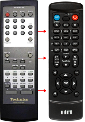Replacement remote control for Technics EUR646467AUDIO SYSTEM