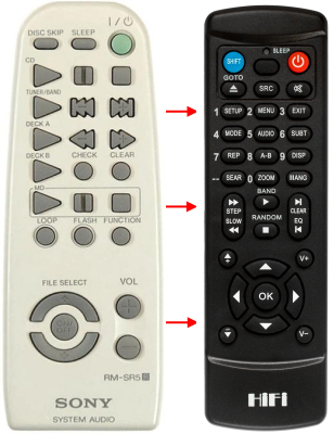 Replacement remote control for Sony RM-SR5