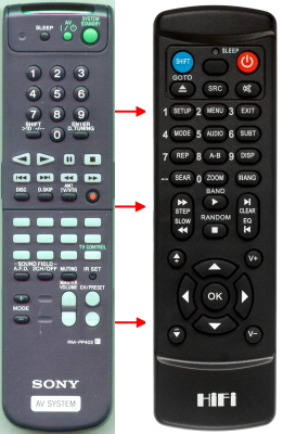 Replacement remote control for Sony RM-PP402