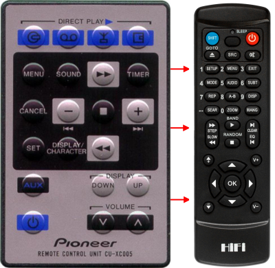 Replacement remote control for Pioneer XC-L5