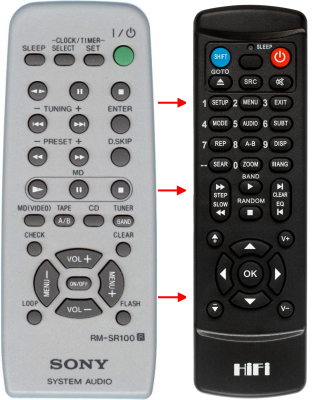 Replacement remote control for Sony RM-SR100