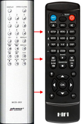 Replacement remote control for Advance Acoustic MCD-203