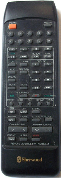 Replacement remote control for Sherwood RM-RVD-98H