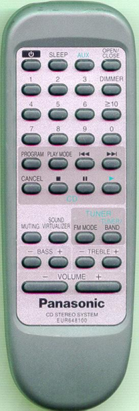 Replacement remote control for Panasonic EUR648100