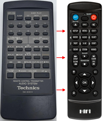 Replacement remote control for Technics RAK-SC301X
