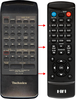 Replacement remote control for Technics RAK-SC310W