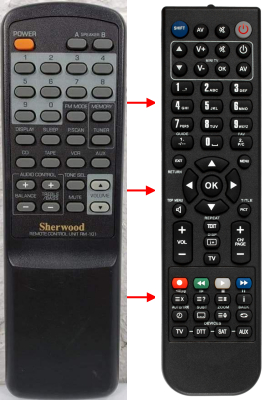 Replacement remote for Sherwood RM101, RX4103, RX4100