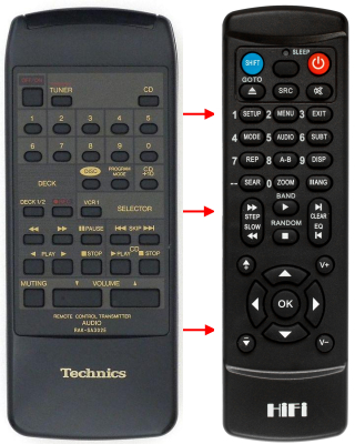 Replacement remote control for Technics EUR64754(TUNER)