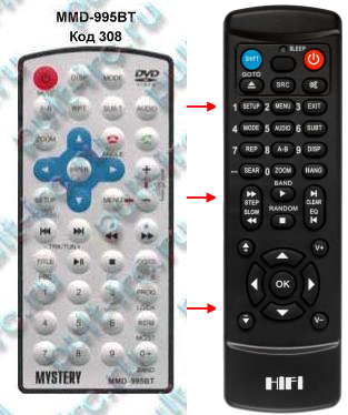 Replacement remote control for Mystery MMD-995BT, -999BS
