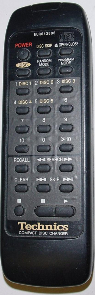 Replacement remote control for Technics EUR643806