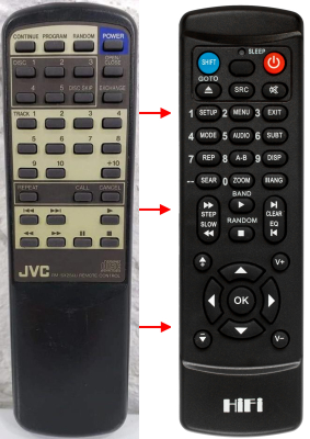 Erstatnings-fjernbetjening til  JVC RM-SX254U