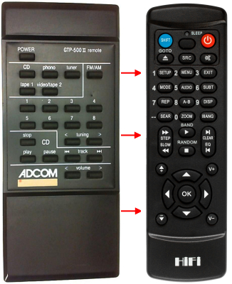 Replacement remote control for Adcom GTP-500II