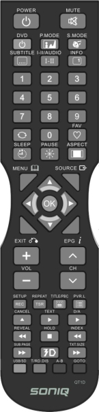 Replacement remote control for Soniq L42S10A