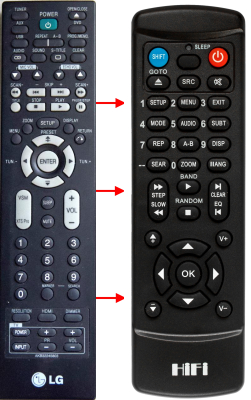 Replacement remote control for LG XH-T9029S