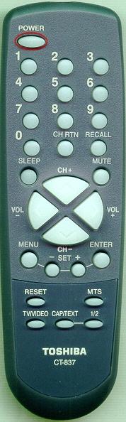 Replacement remote control for Toshiba CT-837