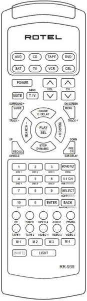 Replacement remote control for Rotel RR-939B