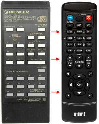 Replacement remote control for Pioneer CU-PD007