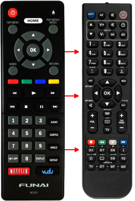 Replacement remote for Funai NB620FX4, NB620FX4F, NC263, NC263UH