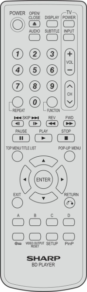 Replacement remote for Sharp BD-HP210