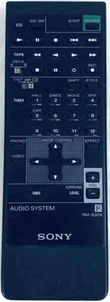 Replacement remote control for Sony RM-S309
