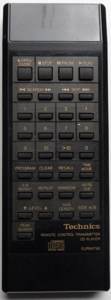 Replacement remote control for Technics EUR64798