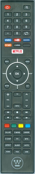 Replacement remote for White Westinghouse WS-1868-2, WD50FBE1001