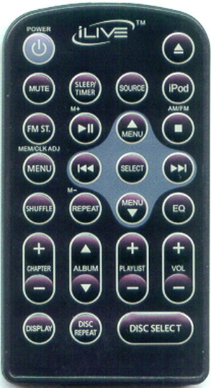 Replacement remote for iLive IH328B, REMIH328B