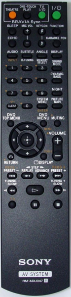 Replacement remote control for Sony DAV-DZ640M