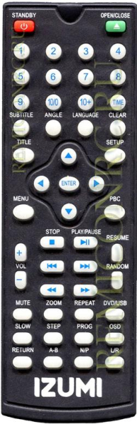Replacement remote control for Izumi RC-0011DVD