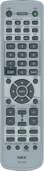 Replacement remote control for Nec PH1000U