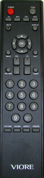 Replacement remote control for Viore 118020075