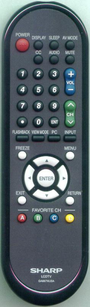 Replacement remote for Sharp LC60E79U, LC32D47UA, RRMCGA667WJSA