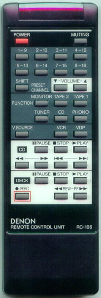 Replacement remote for Denon RC106, DRA825R, 4990092001