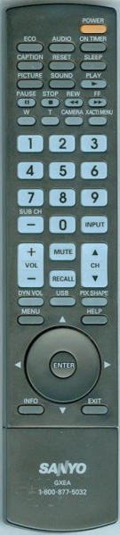 Replacement remote for Sanyo LCD55L4, GXEA, 1AV0U10B49600