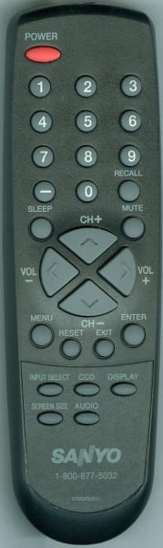 Replacement remote for Sanyo 076E0RU011, 076E0RU01A, DP19241