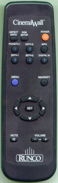 Replacement remote for Runco CINEMAWALL, RURM4500, CW43MC, CW50MC