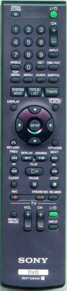Replacement remote for Sony RDRGX255, RDRGX355, RMTD244A, RMTD243A