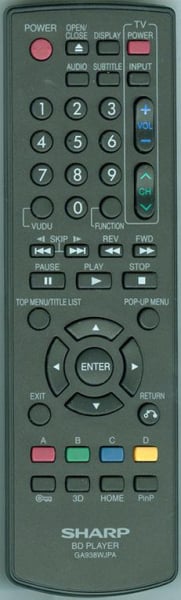 Replacement remote control for Sharp GA938WJPA