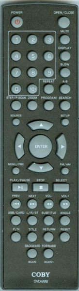 Replacement remote for Coby DVD988