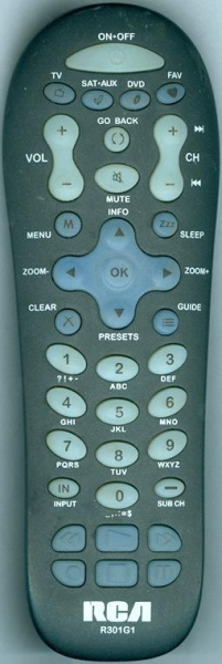 Replacement remote for Rca R301G1, 275331, M50WH92S, L42FHD37YX11