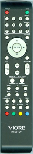 Replacement remote control for Viore RC2010V