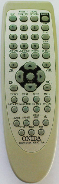 Replacement remote control for Onida RC115A
