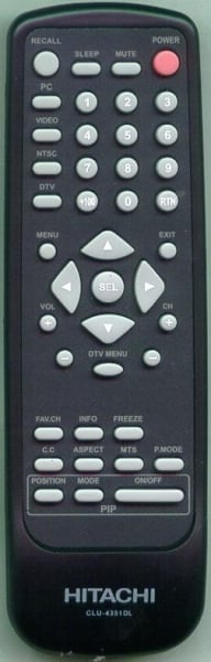 Replacement remote for Hitachi 26HDL52, E052731081, CLU4351DL