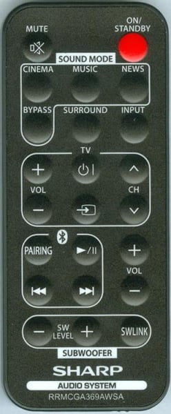Replacement remote for Sharp RRMCGA369AW02, HT-SB35D