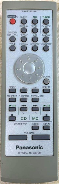 Replacement remote control for Panasonic RX-MDX7